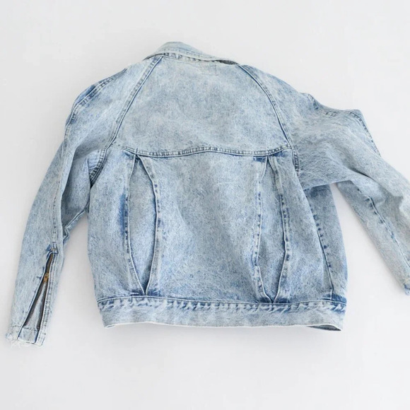 Vintage 80's Silver Denim Acid Wash Zip Up Biker Style Jacket  Size Medium - Picture 2 of 11